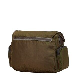 Prada logo plaque nylon leather messenger shoulder bag Green triangular Khaki